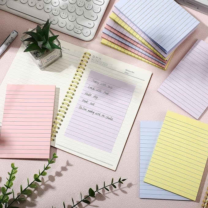 12 Pads Pastel Color Boho Sticky Notes 4x6 with Line, Lined Self Stick Notes Pads Boho Office Supplies, Vintage Aesthetic School Accessories 50 Sheets/pad