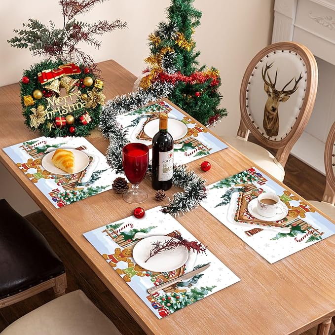 50 Pack Gingerbread Man Christmas Paper Placemats,16x 11 Inch Gingerbread Candy Cane Disposable Placemats Xmas Decorative Dining Table Mats for Kitchen Winter Holiday Christmas Party Supplies