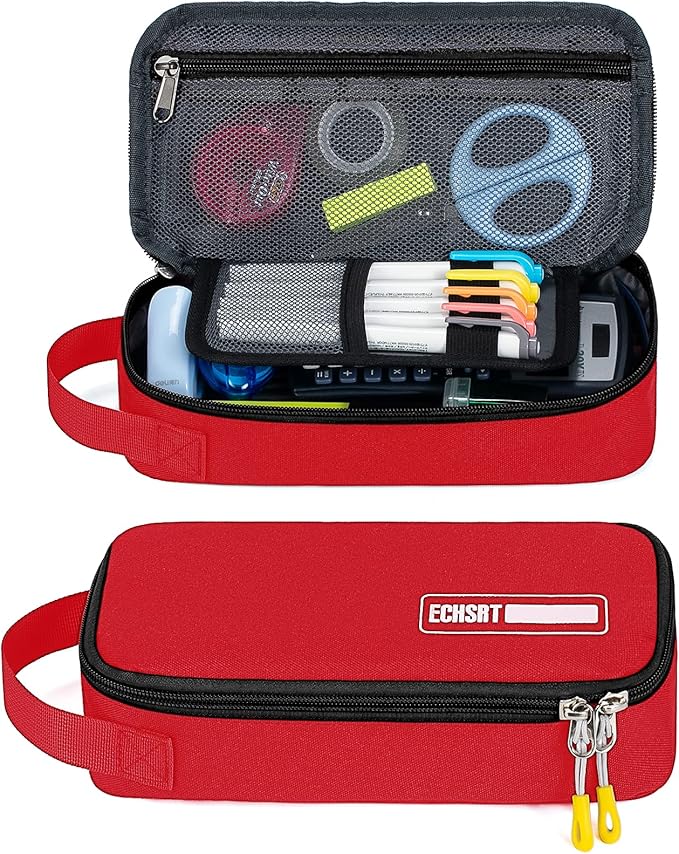 ECHSRT Large Pencil Case, Aesthetic Pen Pouch with Big Capacity, Minimalist Portable Stationery Bag with Handle for Office Organizer Aesthetic Pencil Cases