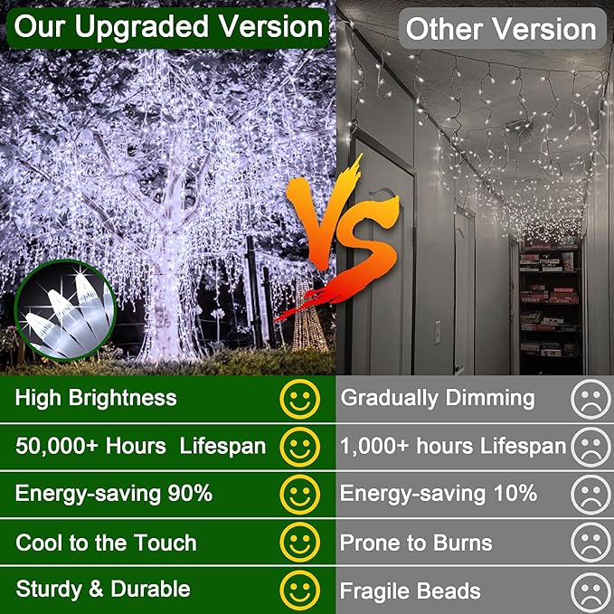 164FT 1620 LED Outdoor Christmas Lights - 360 Ice Drops, 12 Pro Modes with Timer Memory & Brightness, Waterproof Hanging Ice String Light for Holiday Wedding Garden Fence House Decor (Cool White)