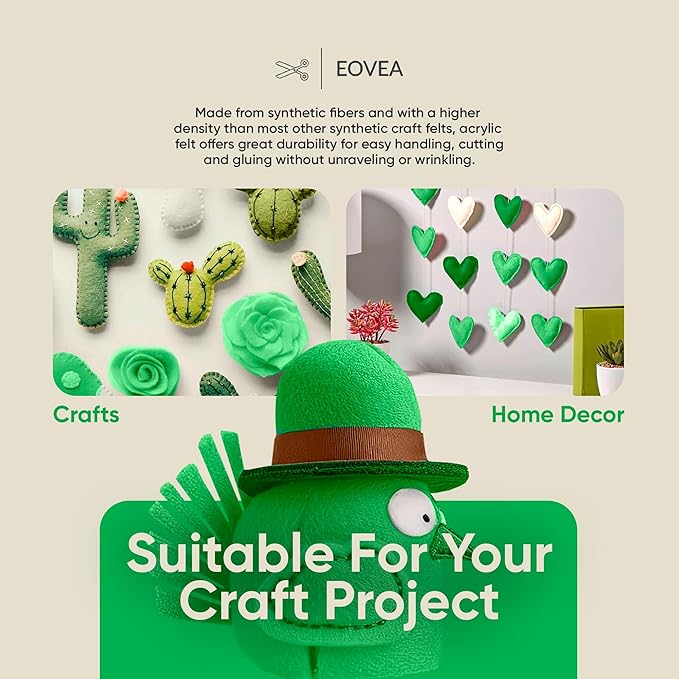 EOVEA | Acrylic Felt Fabric by The Yard - Non-Stiff, Soft Material - 72" Wide - 1.6mm Thick Felt Sheets for DIY Crafts, Sewing, Upholstery, Cushion, Padding(Lime Green, 2 Yard)