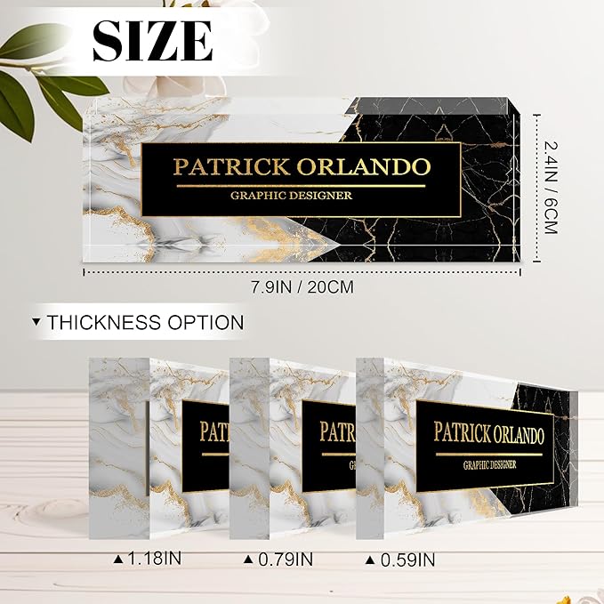 Ship Next Day Personalized Name Plate for Desk, Custom Acrylic Desk Name Sign, Office Appreciation Gifts for Women Men Coworkers Boss Teacher Employee (B/W Marble)