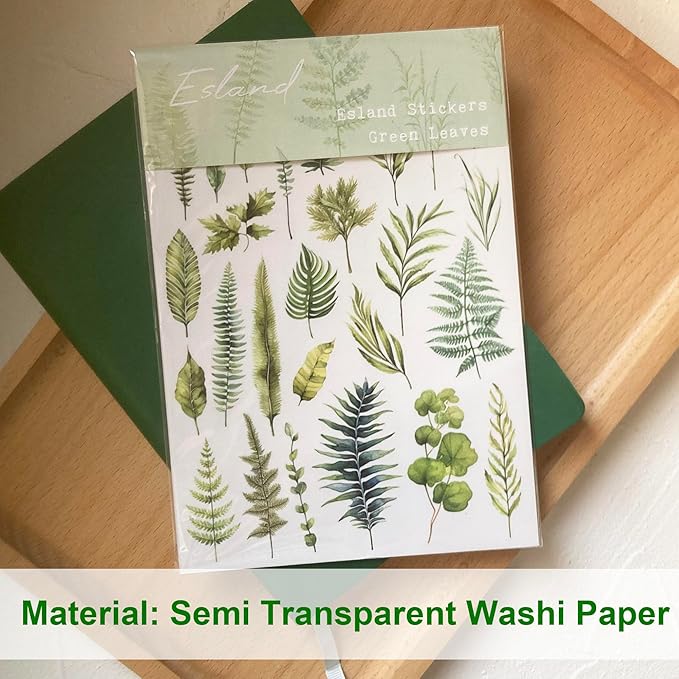 Esland Greenery Leaves Planner Stickers Adhesive Aesthetic Botanicals Plants Stickers for Calendar Scrapbooking Embellishment DIY Art Crafts Journaling Accessories for Planners and Nature Lovers