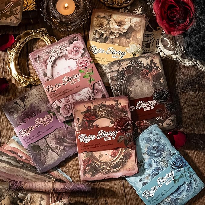 180 Sheets Scrapbook Paper,6 Pack(60 designs) Rose Story Style Mixed Media Collage Paper For Scrapbooking, Junk Journals, Card Making And Decoupage,3.9x5.5 Inch
