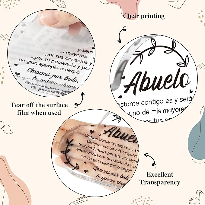 Yopyame Spanish Grandpa Acrylic Gifts - Regalos para Abuelo Heart Acrylic Plaque Ideas Keepsake Paperweights for Grandpa in Spanish Father's Day Christmas Gifts for Grandpa from Granddaughter Grandson