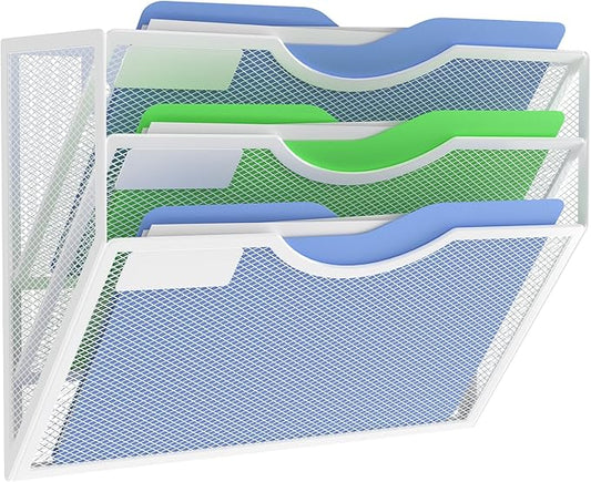 Kuntine.B Wall File Organizer Office Hanging Magazine Holder Wall File Organizer for Office Home (White, 3 Tier)