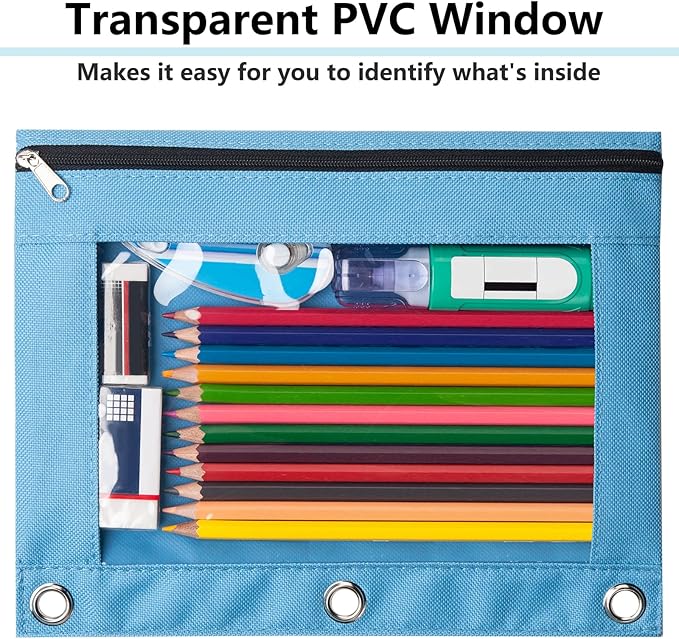 Forvencer 12 Pack Pencil Pouches for 3 Ring Binder, Smooth Zipper 3 Ring Binder Pencil Pouch, Multi-Color Pencil Case for Binder, Clear Top Binder Pencil Pouch, Pencil Bag with 3 Re-enforced Grommets