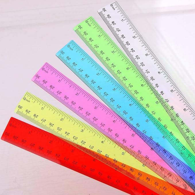 Zonon 6 Pcs 12 Inch Ruler Bulk Plastic Flexible Straight Metric Rulers with Centimeters and Inches Drafting Measuring Tool for Classroom School Students Education(Colorful)