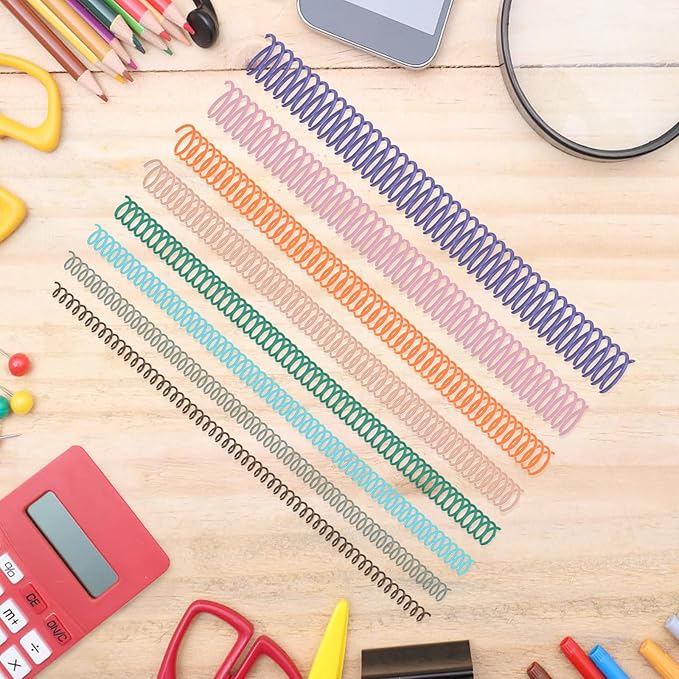 120 Pack Plastic Spiral Binding Coils Binder Binding Spirals Rings Multi Size Spiral Binding Wire Combs Spines Coils, 4:1 Pitch, 1/4 5/16 3/8 1/2 9/16 5/8 3/4 7/8 Inch (Pastel Color)