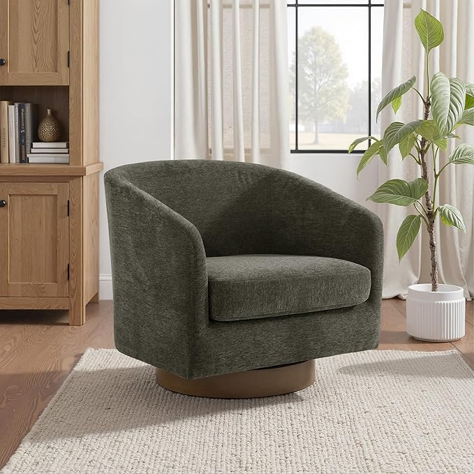 UIXE Swivel Accent Chairs Set of 2, Chenille Upholstered Barrel Chair for Living Room, Comfy Round Armchair Single Sofa Bedroom Reading Seat - 31" W, Tan