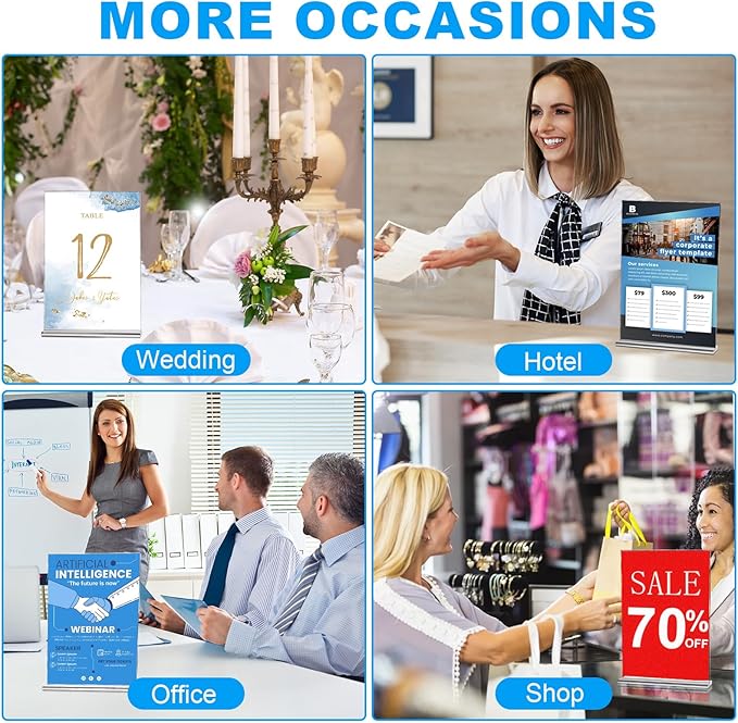 EHWINE 6 Pack Acrylic Sign Holders - 8.5 x 11, Double-Sided Stand Up Table Top Sign Holders, Clear Acrylic Picture Frame Menu Flyer Paper Display Stand for Office Business Store Wedding Party