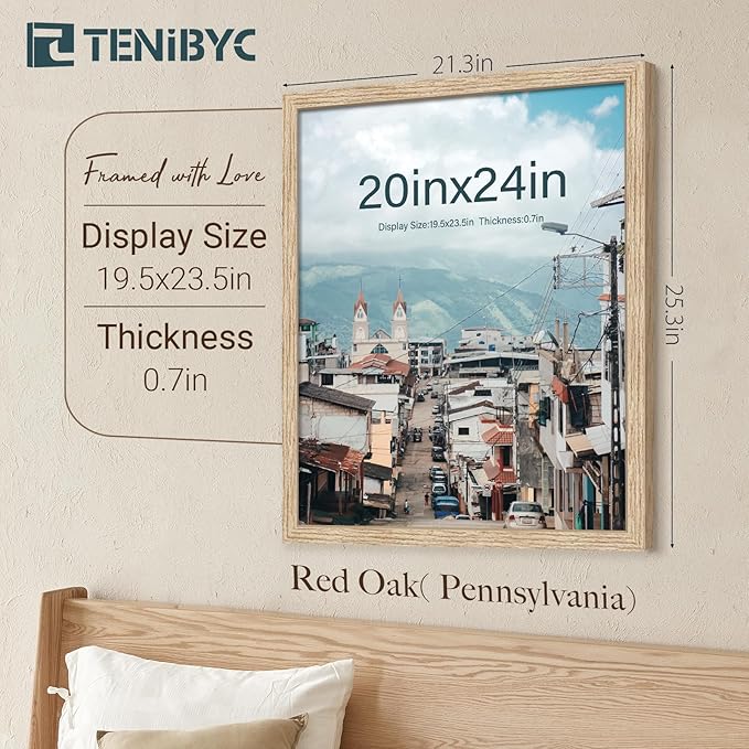 20x24 Oak Poster Frame 3 Pack, Natural Solid Wood Picture Frame, Wall Gallery Frame