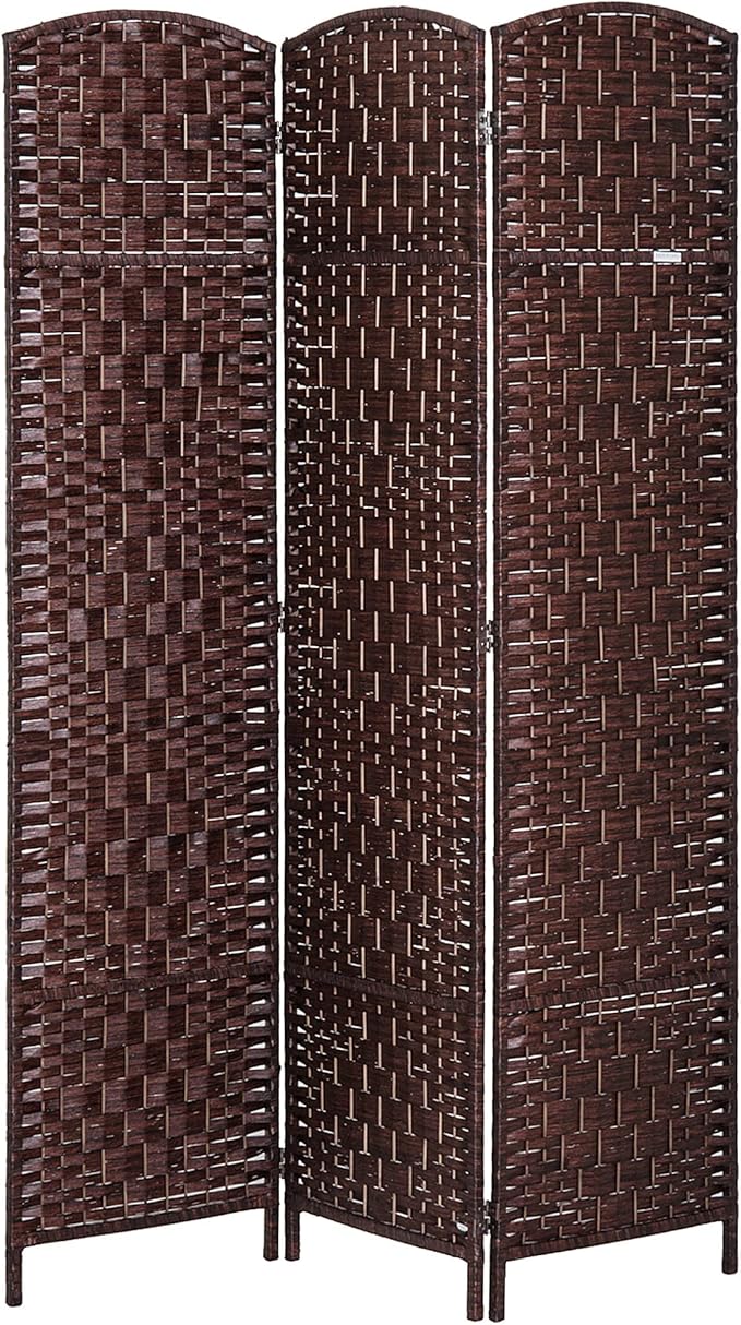NicBex Room Divider 3 Panel Room Dividers with Wicker Weave Design Partition Room Dividers and Folding Privacy Screens 6 FT Wall Divider for Office, Room Separation,53.25"W x 0.75"D x 70.75"H, Brown