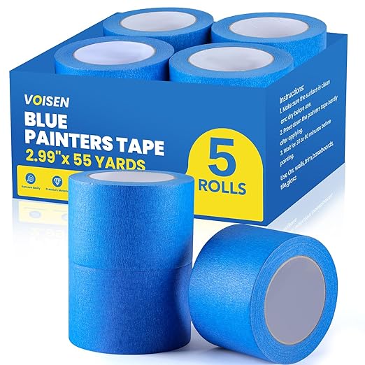 VOISEN 5 Rolls Painters Tape, Blue Painters Tape, 3 Inch Wide (2.99 in x 55 Yds), Masking Tape for Multi-Purpose, Masking Tape Bulk,DIY Artist Craft Arts, Decoration, Drafting, No Residue