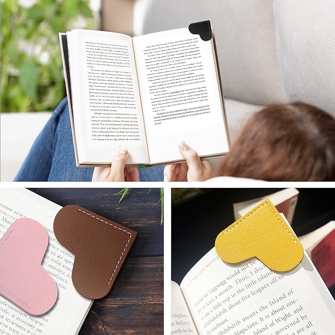 24Pcs Leather Heart Bookmarks,Cute Corner Page Book Marks,Book Accessories for Kids Women Book Lovers Teachers,Handmade Reading Gifts