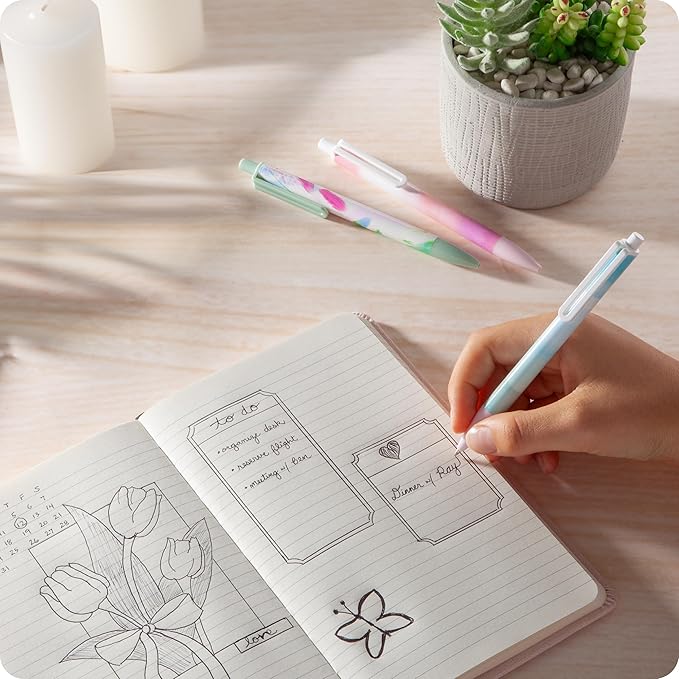 U Brands Laguna Ballpoint Pens, Set of 12, Wavy Paint, Bold (1.0mm) Point, Black Ink