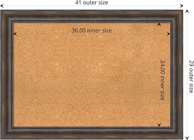 Amanti Art Natural Cork Board for Wall, 29x41 Vision Board with Brown Wood Frame, Large Corkboard Office Decor for Home Organization, Rustic Farmhouse Corkboard Pinboard to display items for home