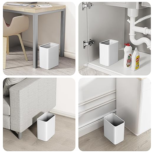 Cesun Small Bathroom Trash Can 2.1 Gallon Wastebasket, Modern Metal Garbage Can Office Waste Basket, White Stainless Steel Trash Bin for Bedroom, Home Office, Toilet, rv, Near Desk, Under Sink.