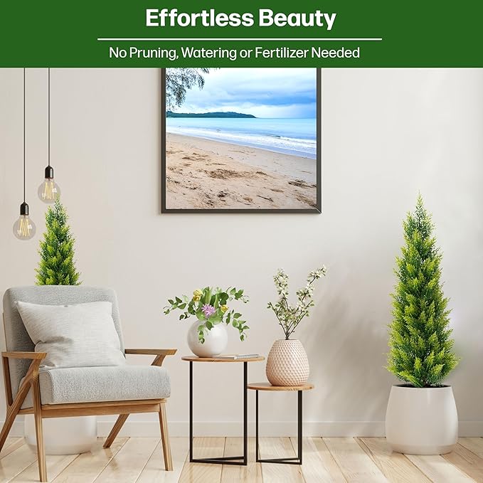 Artificial Cedar Tree 3ft - Outdoor or Indoor - Weather and UV-Resistant Artificial Outdoor Plants - Front Porch | Garden - Faux Cedar Tree - Set of 2