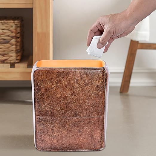 Polytree Rustic Leather Bathroom Trash Can 1.8 Gallon(7 Liter) Small Kitchen Garbage Can,Living Room Bedroom Trash Can, Decor Wastebasket for Home Office (Retro Brown)