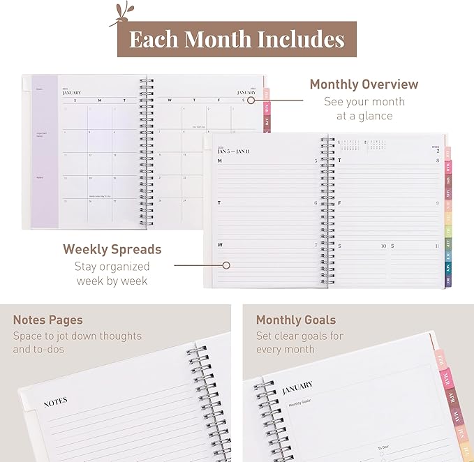 Rileys 2026 Planner, Agenda Planner With Weekly And Monthly View, Daily Agenda Book And Yearly Planners Calendar Book, Spiral Bound With Tabs, Notes, Goals And Holidays (Lilac, 8 x 6 in)