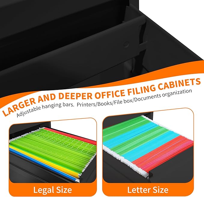 4 Drawer Metal File Cabinet with Lock Heavy Duty Lockable Filing Cabinets Home Office Steel File Cabinet Black Vertical File Cabinets for Legal/Letter Size File,Assembly Required