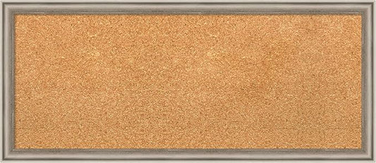 Amanti Art Natural Cork Board for Wall, 14x32 Vision Board with Silver Wood Frame, Medium Corkboard Office Decor for Home Organization, Casual Corkboard Pinboard to display items for home organization