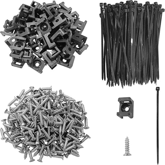 200pcs Cable Zipper Tie Saddle Mounting Base with 200pcs Cable Ties and 200pcs Self-Tapping Screws for Home/Office/Outdoor/Garden, Cable Tie Fixing Base, Wire Management