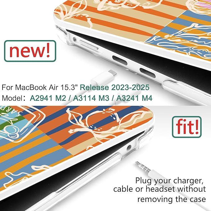 DONGKE Compatible with M4 MacBook Air 15 inch Case 2025-2023 A3241 A3114 A2941 M3 M2 Retina Display Touch ID, Plastic Hard Case & Keyboard Skin for MacBook Air 15" - Italy Mood