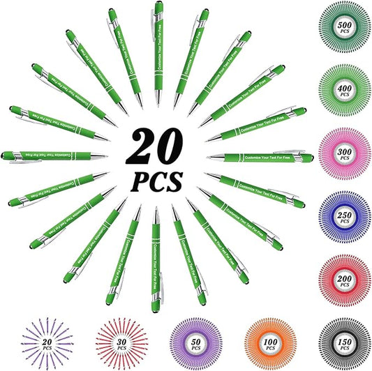 Max 500 Pcs Personalized Pens Bulk, Custom Pens with Free Engraving, Customized Stylus Tip Ballpoint Pen with Your Name Massage Text for School Office Business Graduation Anniversaries-20 Packs