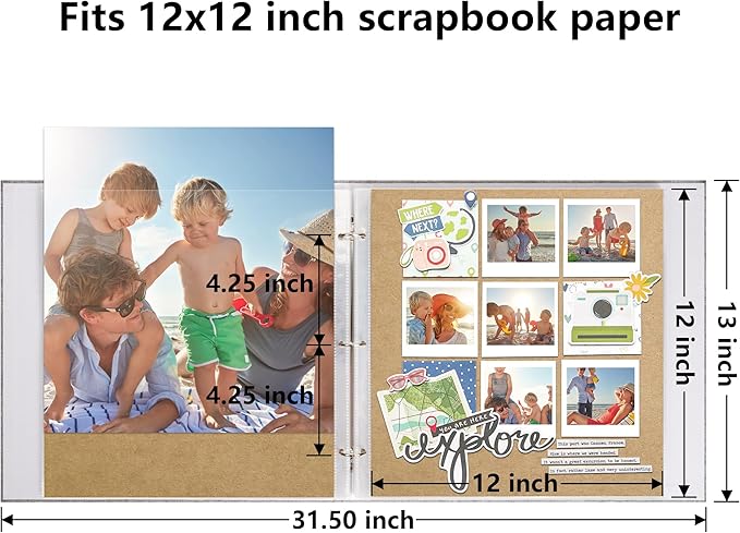 Vienrose Scrapbook Photo Album 12x12 Inch 3 Ring Binder, Linen Cover Large DIY Scrapbooks with 50 Sheets Plastic Sleeves 100 Pages Blank Khaki Inner Pages for Wedding Birthday Travel Baby Photos Grey