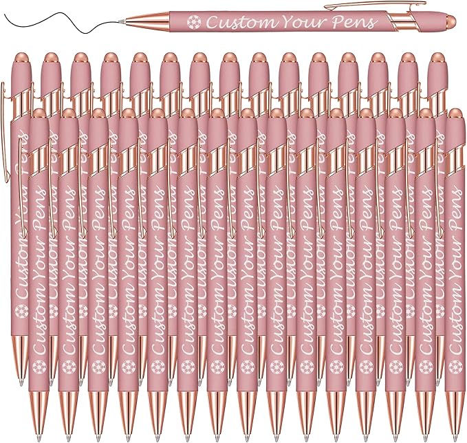 Amlion Personalized Custom Pens with Name Engraved Logo Text,30 Customized Writing Stylus Pen Promotional Item Gift for Men Women Office Business Wedding-Rose Gold