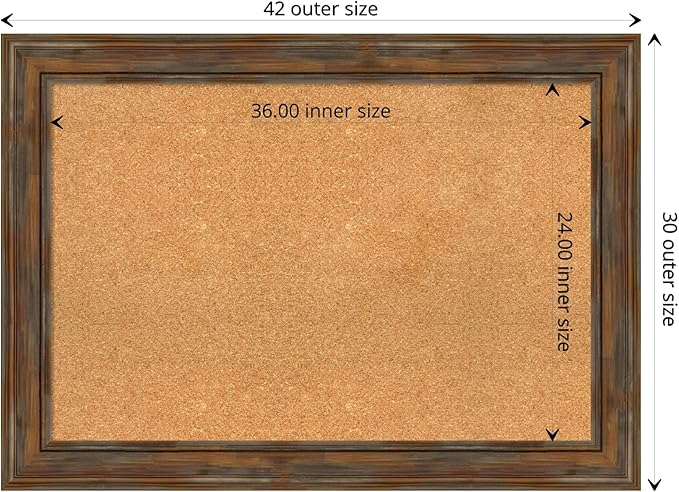 Amanti Art Natural Cork Board for Wall, 30x42 Vision Board with Brown Wood Frame, Large Corkboard Office Decor for Home Organization, Rustic Farmhouse Corkboard Pinboard to display items for home