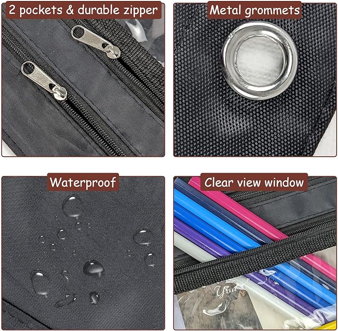 YoeeJob 1 Pack Pencil Pouch for 3 Ring Binder, Expandable Binder Pouches with Zipper, Large Capacity Pen Holder Case with Clear Window School Class Office Organizers, Black