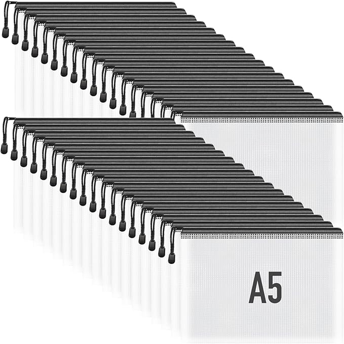 Umriox Small Zipper Pouch, 9.5x7.1 in (Black, 36 Packs), Mesh Bags with Zipper, Storage Bags, Zipper Bags for Office Supplies Travel Storage