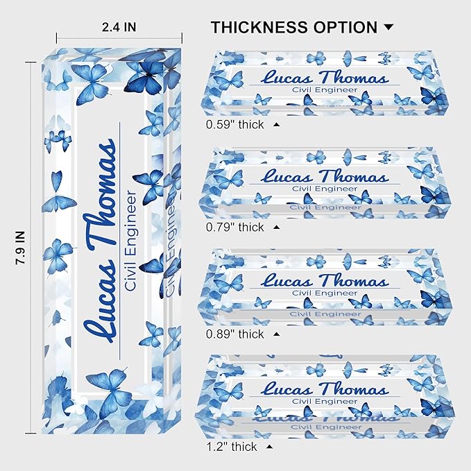 Custom Name Plate for Desk, Personalized Acrylic Office Name Sign with Name & Title, Elegant Desk Decor for Women Men, Employee Appreciation Gift (Blue Butterfly)