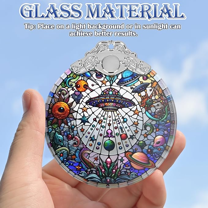 UFO Alien Stained Glass Ornament, Christmas Ornaments, Christmas Tree Decorations, UFO Alien Christmas Decor, UFO Alien Ornaments for Christmas Tree, Holiday Presents, Gift Exchange Ideas