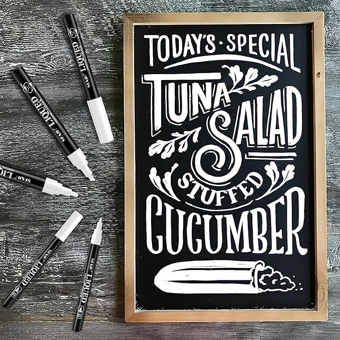 SFAIH White Liquid Chalk Marker Pen - 8 Wet Erase Chalkboard Markers for Blackboard, Signs, Windows, Glass, 4.5-6mm Reversible Tip & 0.7-1mm Fine Tip