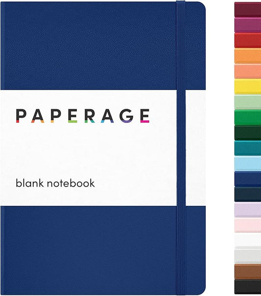 PAPERAGE Blank Journal Notebook, (Royal Blue), 160 Pages, Medium 5.6 in x 8 in - 100 GSM Thick Paper – Hardcover Journaling Notebook for Work, School, Note Taking or Sketching