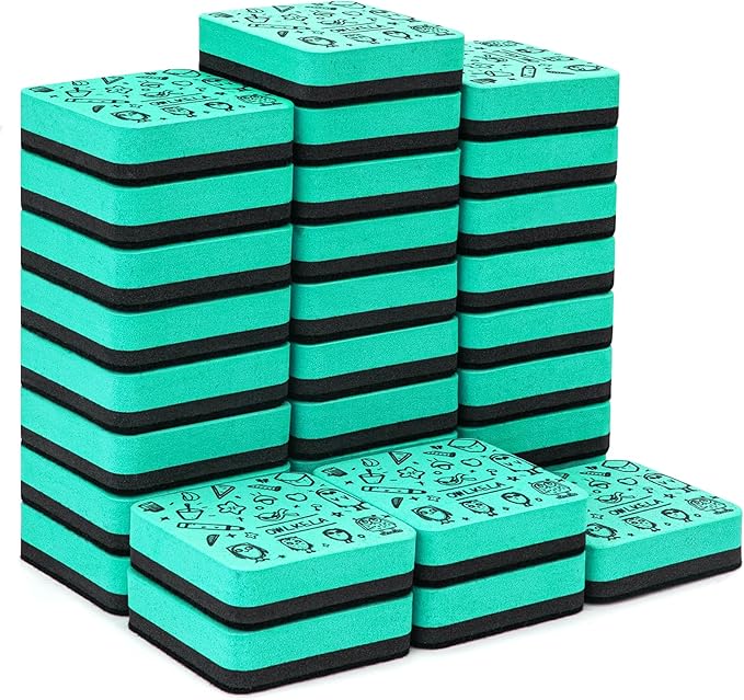 OWLKELA 30 Pack Whiteboard Eraser, Magnetic Cyan Whiteboard Eraser for Cleaning Dry Erase Markers on Magnetic Soft Whiteboard, Glass Whiteboard and Dry Erase Board