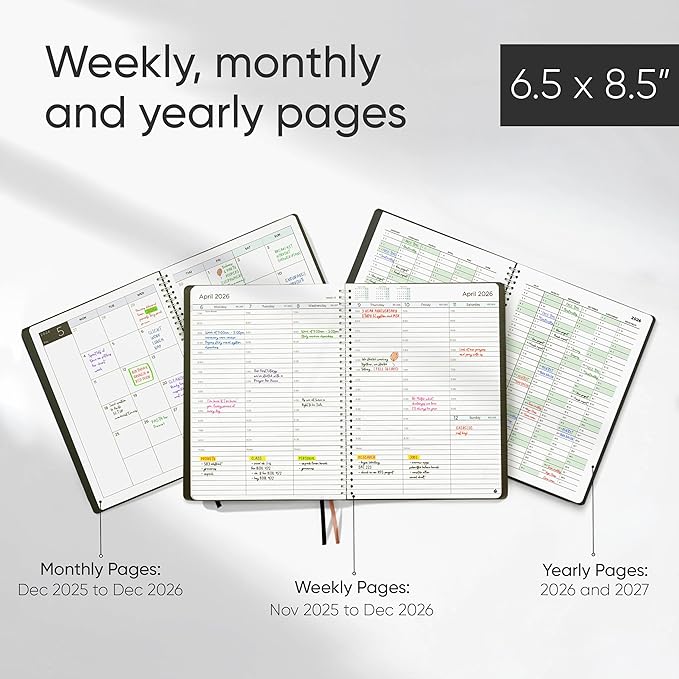 2026 Planner Weekly and Monthly – Hourly Appointment Book 2026 – Softcover, Twin-Wire Binding – Teacher Planner, Simple Design for Productivity - January 2026 to December 2026, 6.5 x 8.5