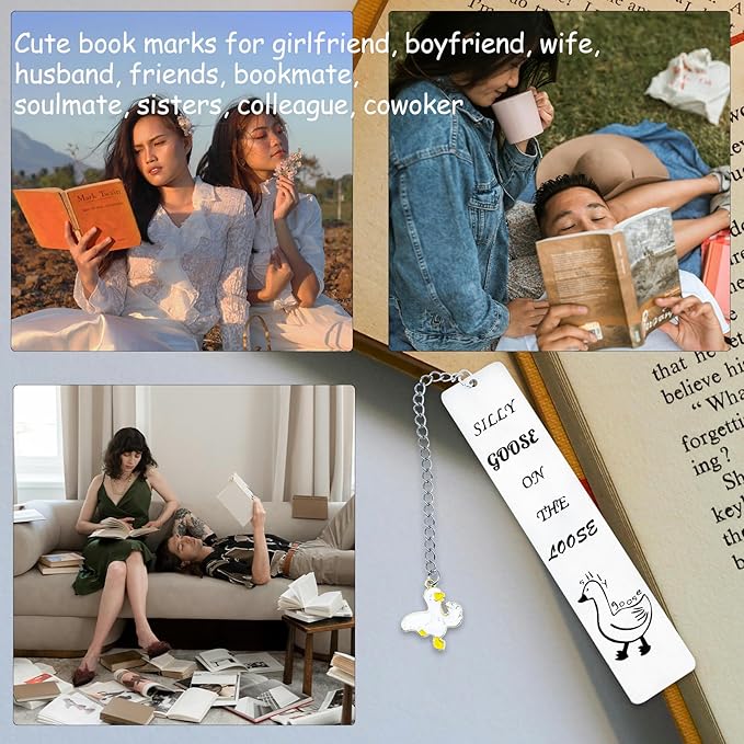Cute Bookmarks for Bookish Book Lovers Funny Silly Goose Book Mark Gifts for Women Reading Accessories Book Marker Birthday Christmas Back to School Book Club Gifts for Bookworm Bookmate