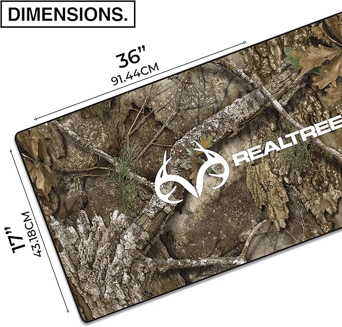 MPCO. Real Tree Large Gaming Desk Pad - 36" x 17" Aeroglyde Fabric APX – with Logo Desk Mats - Non-Slip, Washable, Smooth Glide for Precision Gaming & Work