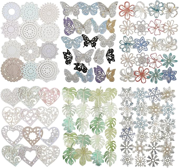 Vintage Hollowed-Out Scrapbook Paper Set, 180PCS Butterfly Floral Leaf Heart Ephemera for Journaling, Scrapbooking, and DIY Crafts