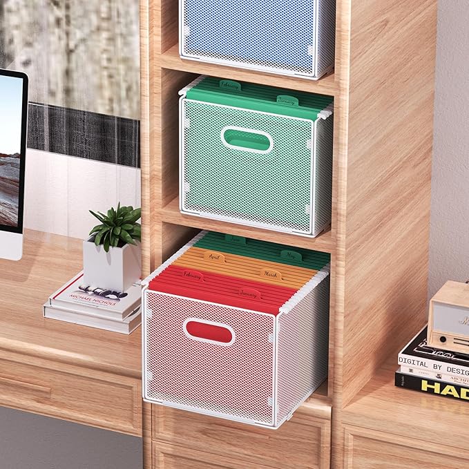 Samstar Hanging File Organizer, Mesh File Folder Organizer Crate Cabinet Inserts Storage Box, Letter Size,White
