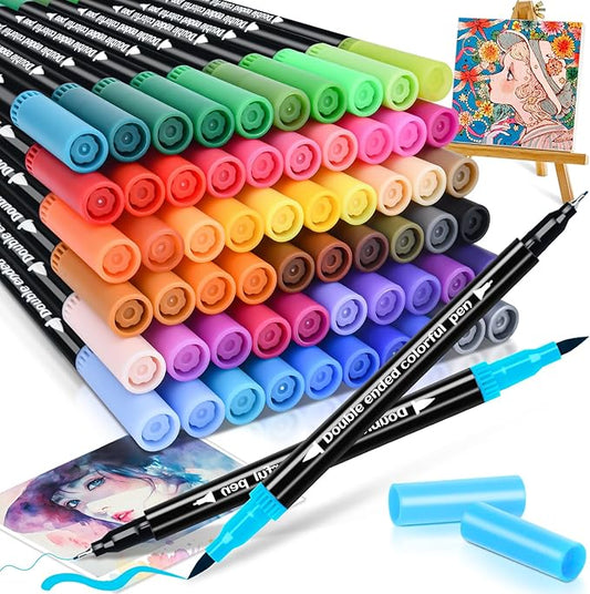 60 Colors Dual Markers Brush Pens, Art Markers Colored Pens for Adult Coloring Books, Brush and Fine Point Dual Tip Artist Colored Marker Set for Drawing Adult Coloring Hand Lettering