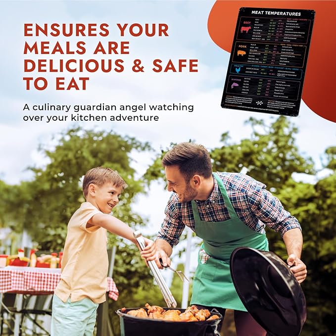 Levain & Co Meat Temperature Magnet - Cooking Chart for Beef, Poultry, Fish & Pork