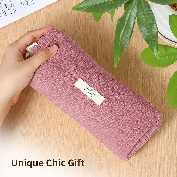 Pencil Bag Pen Case, Soft Corduroy Small Pencil Pouch Organizer with Zipper, Cute Pencil Case Pouch Stationery for Girls and Boys – Purple