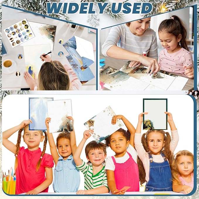 250Pcs Christmas Stationery Paper and Envelope Set with 100 Letterhead Papers and 50 Envelopes, 10 Design for Letter Writing Invitations Computer Holidays Party Notes, 8.5x11 Inch-Nativity