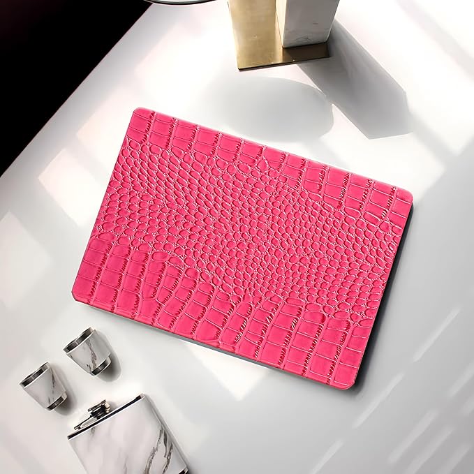KEROM Compatible with Crocodile MacBook Air 13 inch Case 2021 2020 2019 2018 M1 A2337 A2179 A1932, Textured Elegant Luxury Aligator Skin Snakeskin PU Leather Hard Shell & Keyboard Cover, Pink